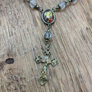 Religious Vintage AB Crystal Beaded Gold Tone Rosary Bracelet